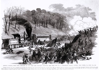 El general Schenck con cuatro compañías del Primer Regimiento de Ohio, sorprendidos y atacados por una batería enmascarada confederada, cerca de Viena, VA., 17 de junio de 1861, de 